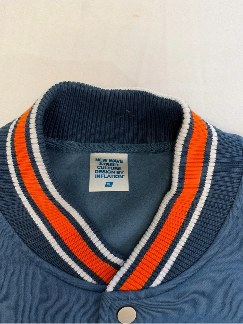 Blue & Cream Varsity Jacket with Poker Patch’s World’s Luckiest Jacket